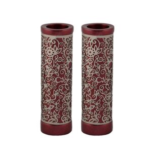 פמוטים בורדו עם גליל מתכת